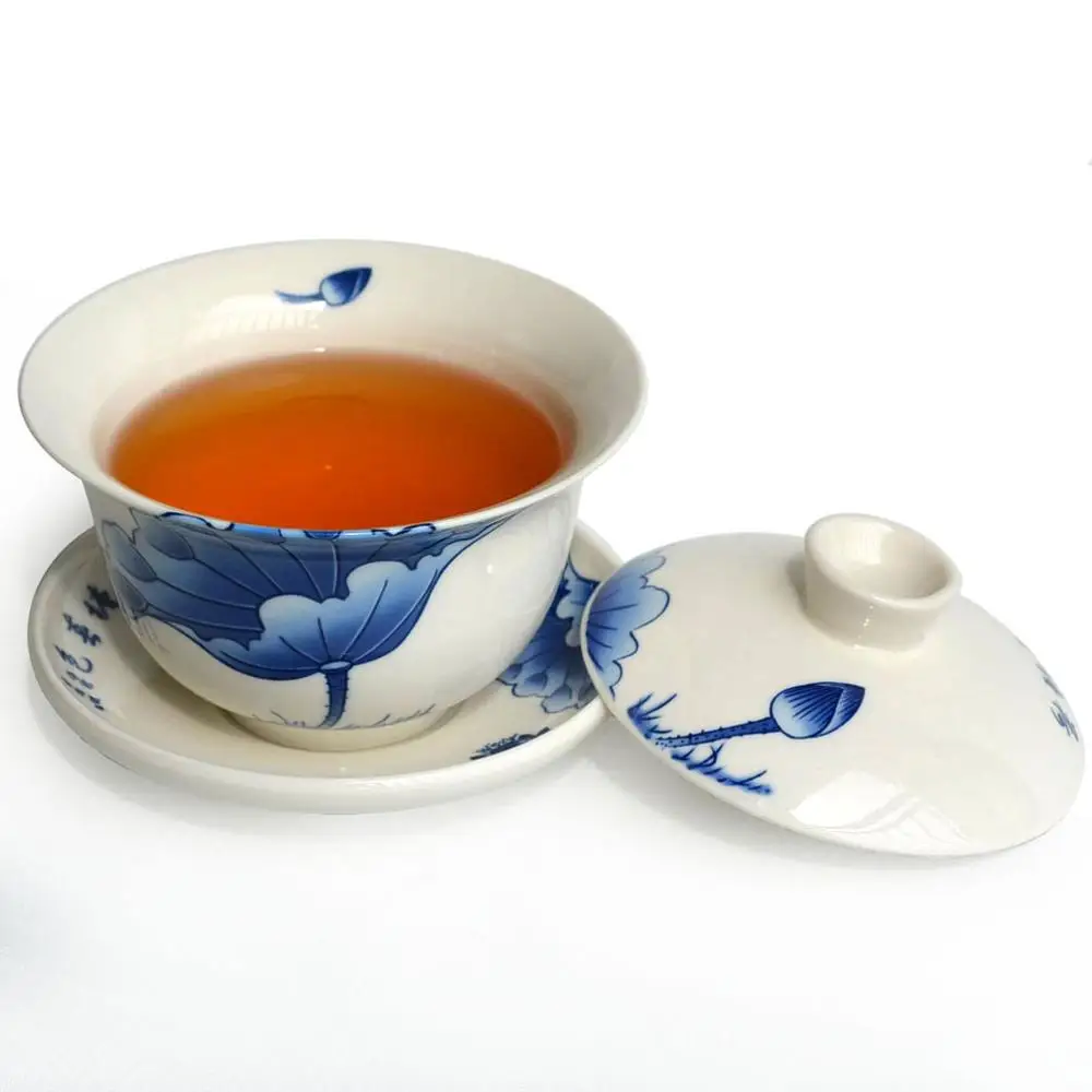 Gaiwan 320 мл супница лотоса чашки синий белый фарфоровый Традиционный китайский чайный набор крышка чашки блюдце чашка крышка чаша чашка