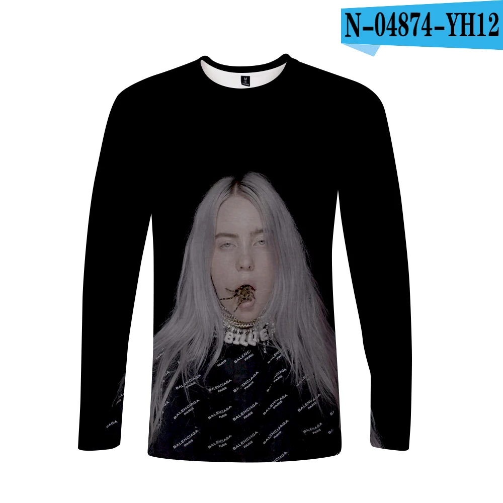 3D Поступление Billie Eilish 3D футболка для женщин и мужчин, футболки с длинным рукавом для девочек, Повседневная футболка Billie Eilish, футболки размера плюс, весенний Топ - Цвет: 3D