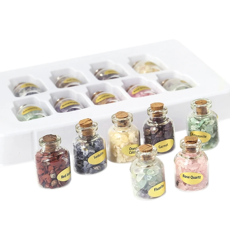 

Promotion! 1 Box Of 9 Bottles Mini Natural Semiprecious Gem Stone Chip Crystal Healing Tumbled Reiki Wicca Travel Natural Stones