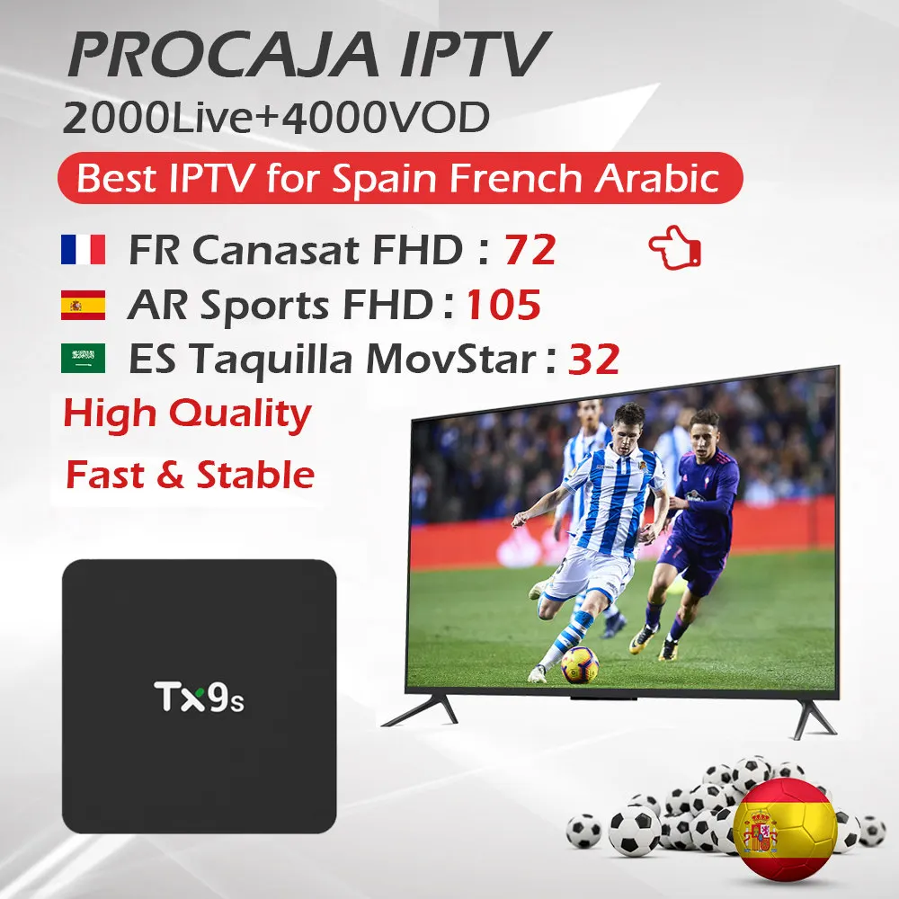 T X 9s ТВ коробка Procaja IPTV, Amlogic S912 Octa Core Android 7,1 ТВ коробка 2G/8G, Wi-Fi, 4K смарт ТВ Box Франция арабский Испания IP ТВ
