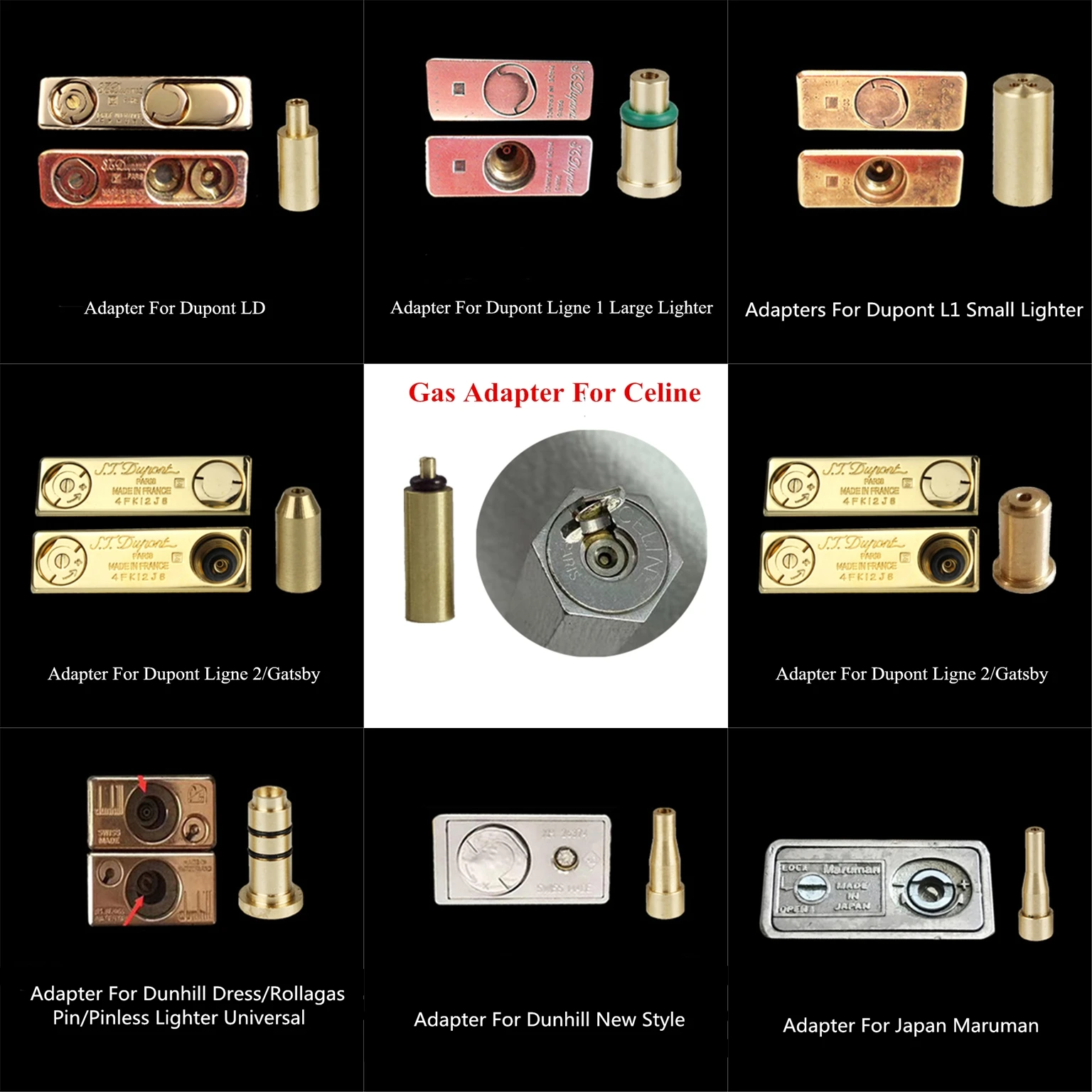 9 Pz/Lotto Varietà Completa Adattatore Per Ugello A Gas In Rame In Ottone Durevole Per Dunhill Dupont E Altri Accendini Connettore A Gas Riutilizzabil