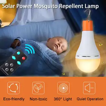 

Portable Camping Light Bulb 2in1 IP65 LED Solar Power Mosquito Repellent Outdoor Lamp 4 Charging Modes with Remote Control