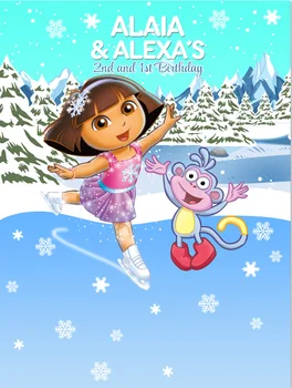 

5x7ft Happy Birthday Party Dora Monkey Winter Wonderland Trees DIY Custom Photo Studio Background Backdrop Vinyl 220cm X 150cm