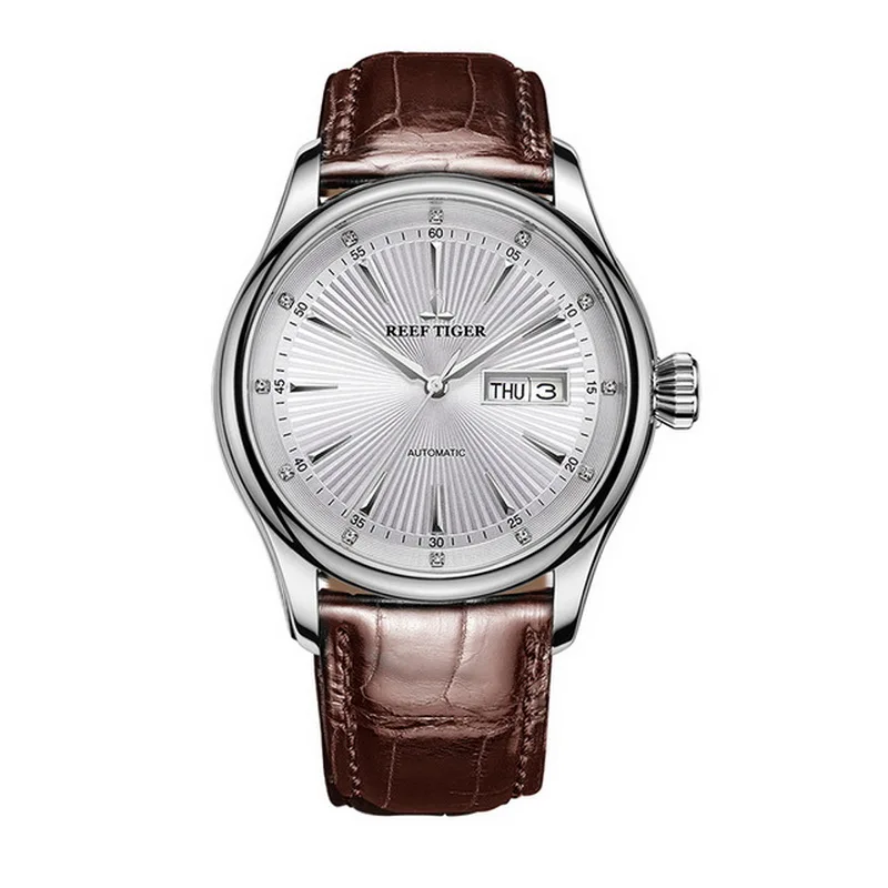 automatic watch p12 Мужские автоматические часы, наручные часы, мужские часы Reef Tiger, Роскошные водонепроницаемые механические наручные часы с кожаным ремешком, мужские часы RGA8232 - Цвет: automatic watch p12