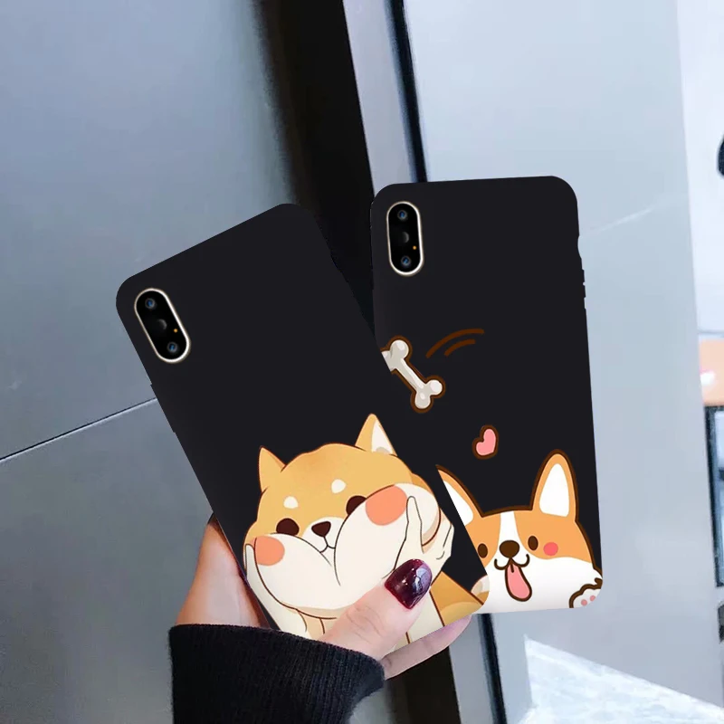Милый мультяшный чехол JAMULAR Corgi для iPhone 6 6s 11 Pro XS MAX XR X 7 8Plus милый черный силиконовый