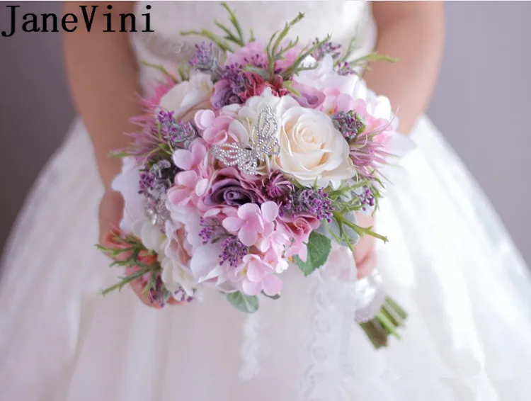 Jaevini 2019 розовые пионы фиолетовые Свадебные цветы букеты Шелковая Роза кружевные