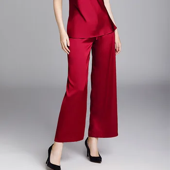 

8 Color Wide Leg Sleep Bottoms Spring and Summer Thin Faux Silk Single Trousers Female Elastic Waist Ankle-length Casual Pants