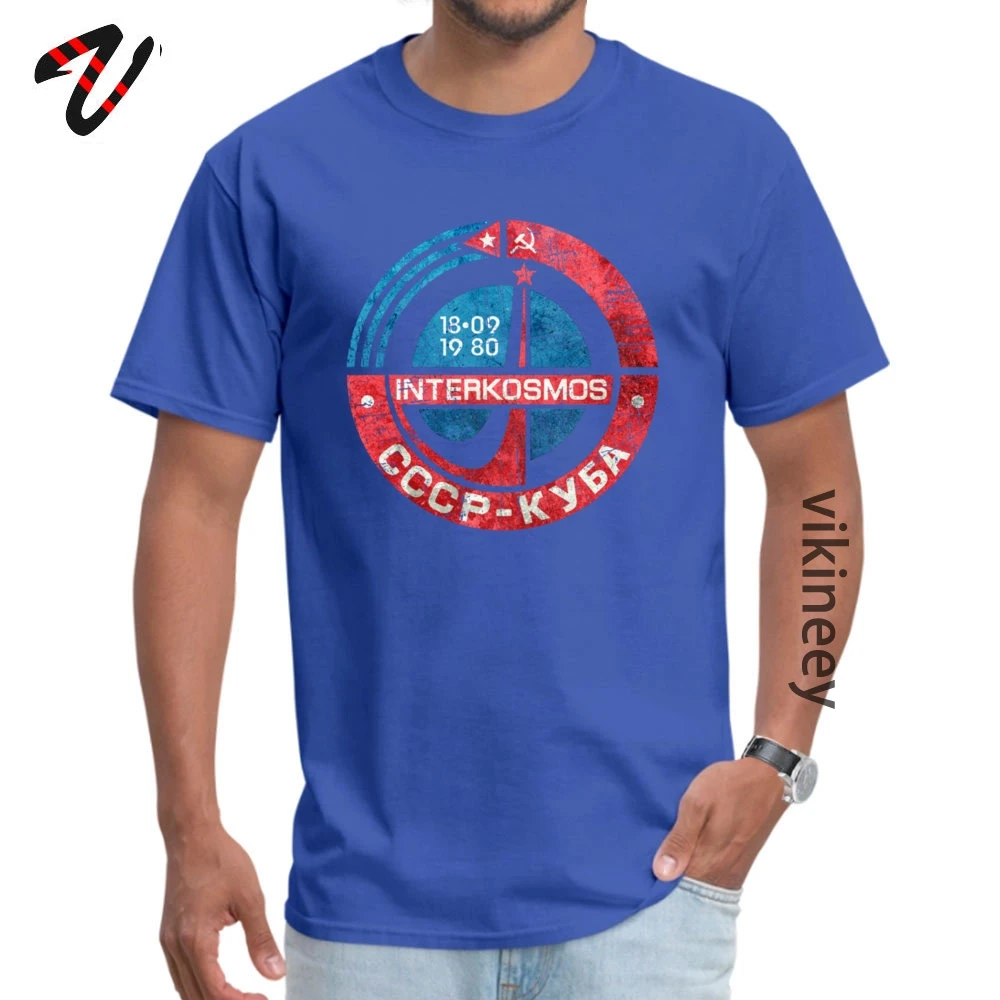 Europe Short Sleeve Tops &amp;amp; Tees Lovers Day Cheap Round Collar Cotton Tops Tees Men&amp;#39;s T Shirts Interkosmos_CCCP_Cuba_V Interkosmos_CCCP_Cuba_V01 blue