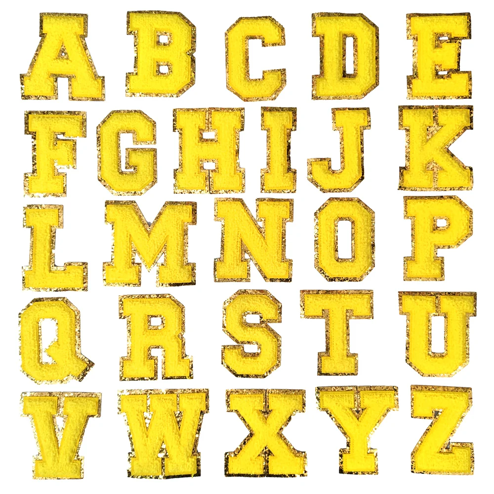 Yellow English Letters J K L M N O P Q R Patches Clothe Embroidery Applique Sewing Supplies Decorative Badges Capital 26 Glod | Дом и сад