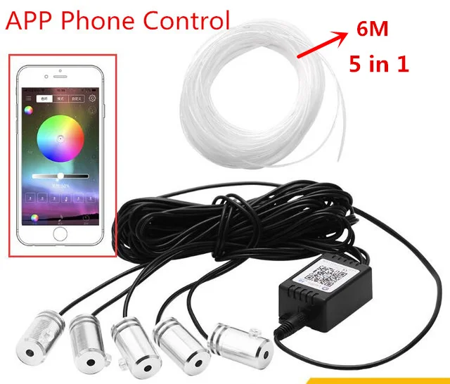 1 комплект звуковой активный EL неоновый проводный светильник RGB светодиодный автомобильный интерьерный светильник Bluetooth для управления телефоном атмосферный светильник 12 в комплект - Испускаемый цвет: APP Control