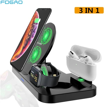

3 in 1 Wireless Charger Docking Station 10W Fast Charging Stand For iPhone 11 Pro XR XS Max X 8 Apple Watch 2 3 4 5 AirPods Pro