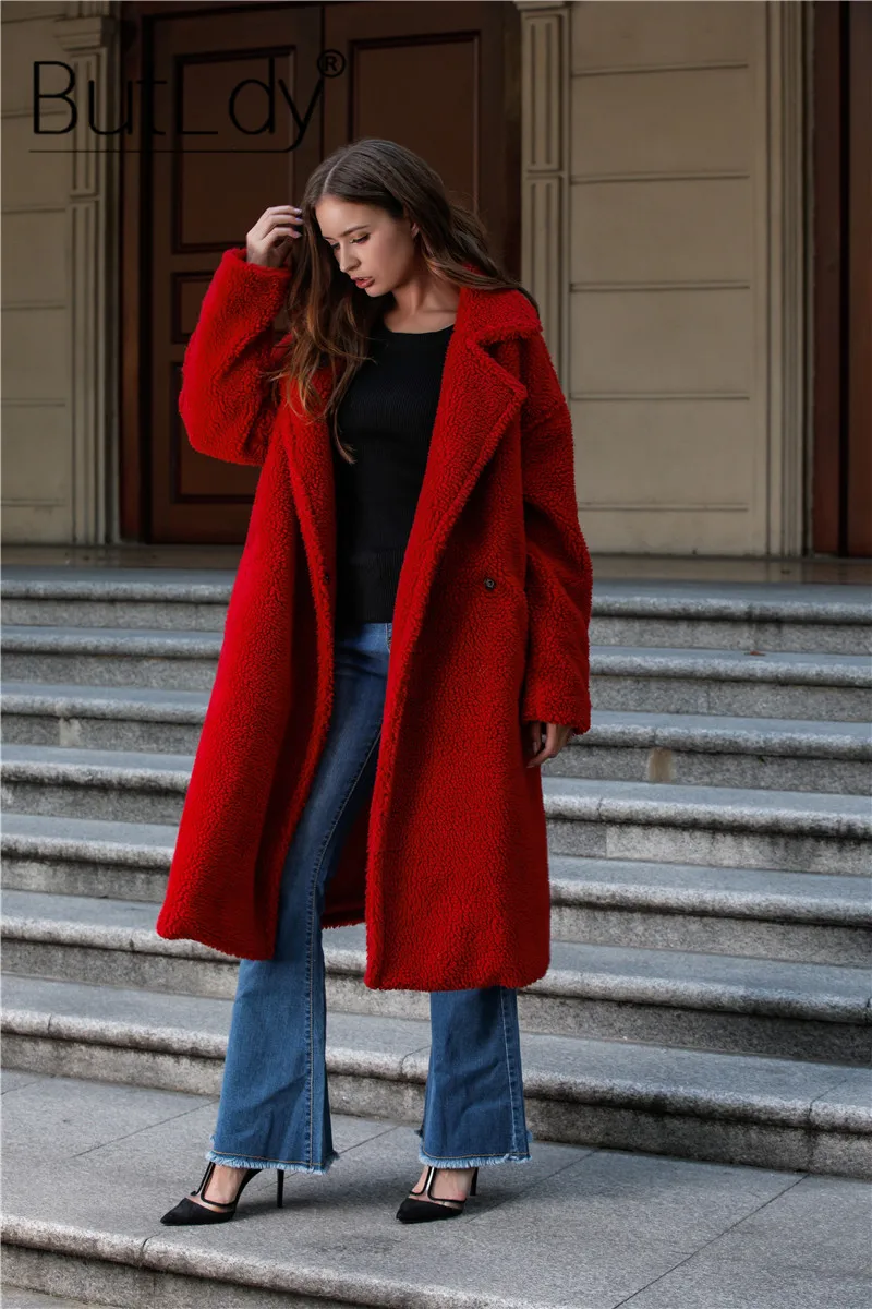 Пуговица красный лацкан длинное шерстяное пальто для женщин осень зима стиль пальто для женщин с длинным рукавом сплошной цвет женские пальто