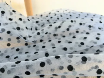 

Light Blue Tulle Lace Fabric With Black Flocking Polka Dots 2020 New Arrival