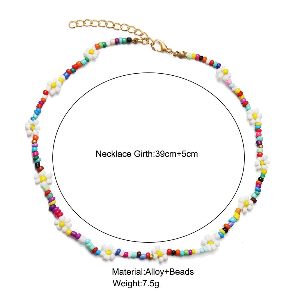 2021 New Lovely Daisy Flower Colorful Beads Pearl Clavicle Choker Necklace for Women Girls Spring Summer Jewelry Wholesale