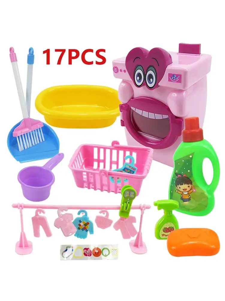 17 шт. мультфильм большой рот Wasmachine игрушки набор Leuke Schoonmaken Apparaat ролевые игры игрушки для Kinderen