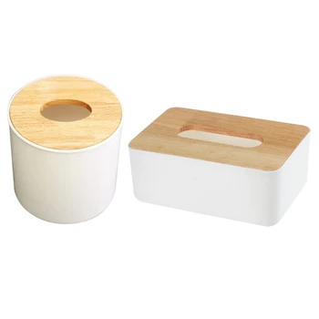

2Pcs Tissue Box: 1Pcs Round White Home Room Car Hotel Tissue Box Wooden Cover Paper Napkin Holder Case & 1Pcs European Style Hom
