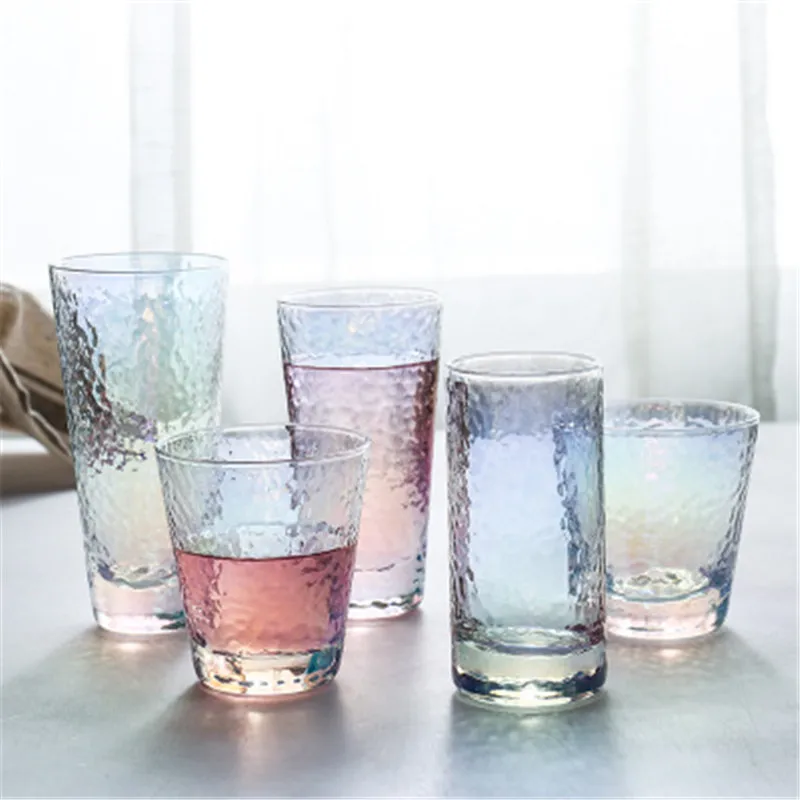 

Glass Cup Milk Coffee Fruit Juice Tea Cups creative Rainbow Clear Glass Gifts Colorful Japanese-style Household Wine Glass
