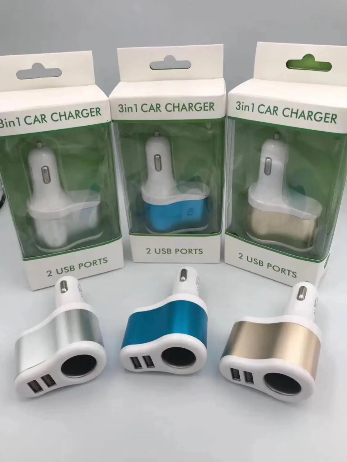 USB автомобильный прикуриватель 3 в 1 USB Автомобильное зарядное устройство разветвитель питания Авто Внутреннее зарядное устройство для автомобиля или телефона - Цвет: Gold