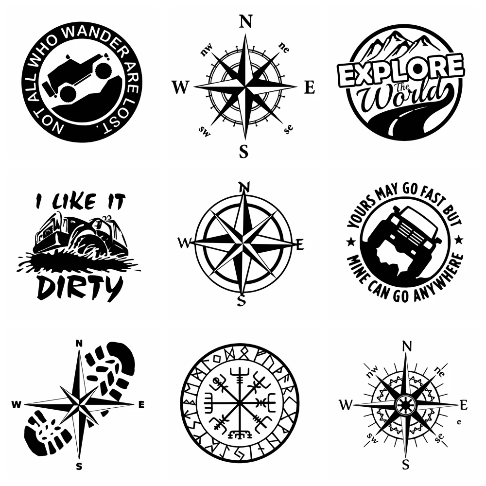 

10 Styles Compass And Adventure Design Cars Pattern Car Sticker For Auto Motorcycle Body Styling Decoration Accessories Head PVC