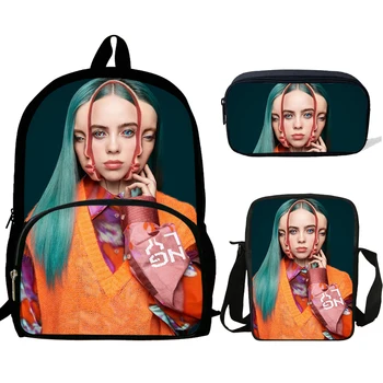

16inch New Billie Eilish Smile Print School Bags For Teenagers Girls Children 3PCS Set Backpack Mochila Cute Child Schoolbag