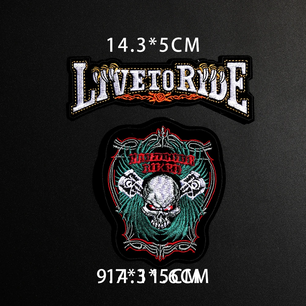 Punk Eagle Paw Live to Ride Skull Embroidery Patches for Clothing Iron on Clothes Biker Motorcycle Applique Badge Stripe Sticker 