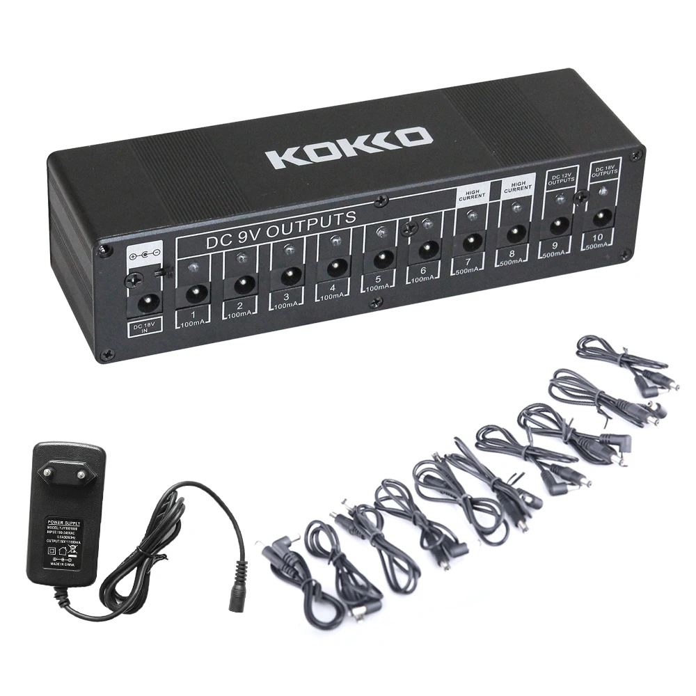 KOKKO Guitar Pedal Power Supply 10 Isolated Output Guitar Effect Pedal Power Supply 4* 500mA Output 6*100mA