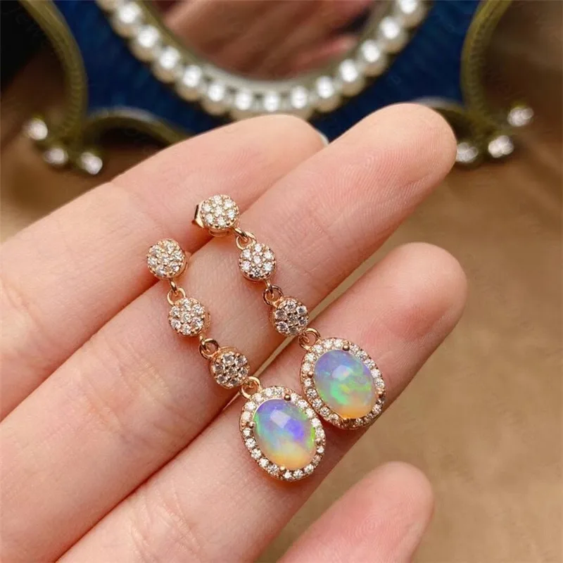 

New natural opal earrings 925 silver ladies earrings graceful luxury fashion elegant design temperament earrings