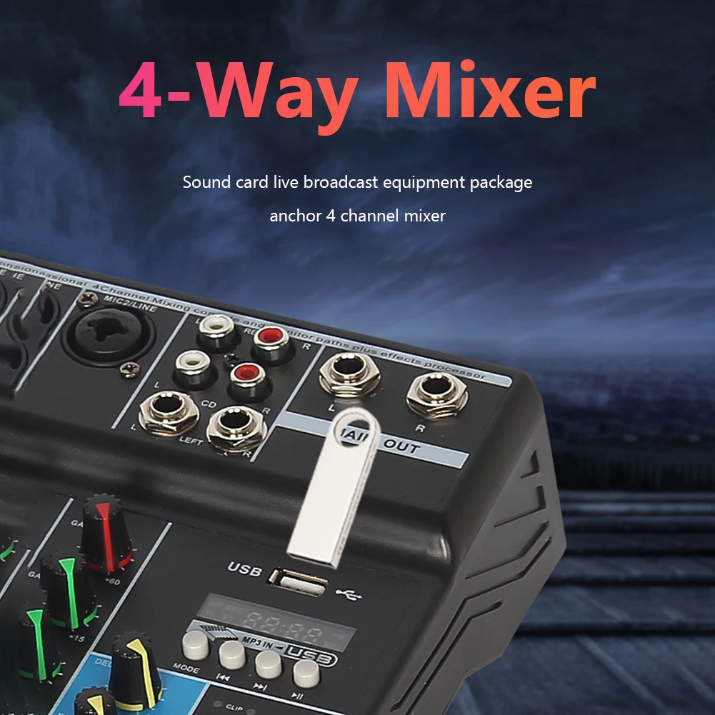 F-4A Professional Wireless 4-channel Audio Mixer Portable Bluetooth-compatible USB Sound Mixing Console Input Phantom Power