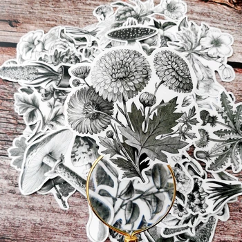 

22Pcs/Set Travel Black Plants Mushroom Sticker DIY Craft Scrapbooking Album Junk Journal Happy Planner Decorative Stickers