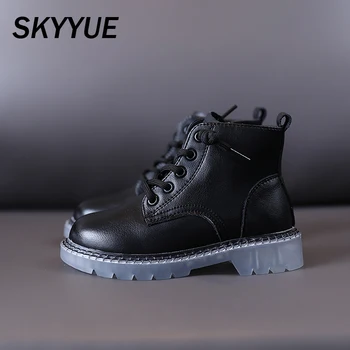 

New Autumn Kids Martin Boots Baby Girls Genuine Leather Boots Children Brand Black Shoes Boys Ankle Boots Fashion Soft Shoes