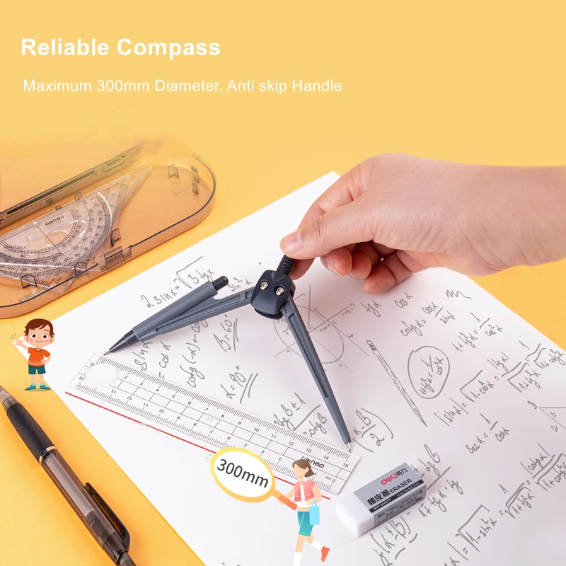 DELI Drafting Set 8 PCS Drawing Tools Straight Rulers Protractor Compass Mathmatic Geomentry Set