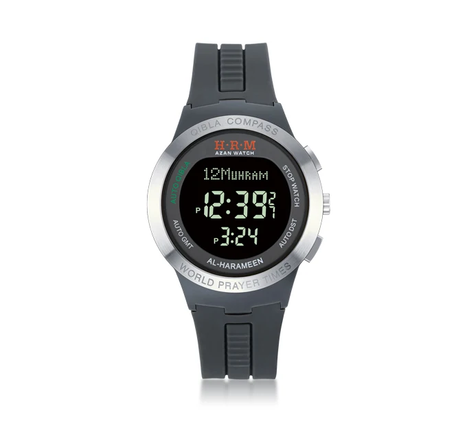 Muslim Watch with Azan Time Prayer Alarm and Qibla Direction Harameen Alfajr Wristwatch - Цвет: Gray Black Screen