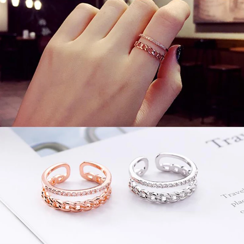 Новое модное Открытое кольцо с цепочкой в стиле ретро Трендовое