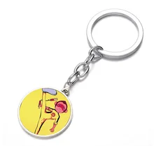 

Chinese Kungfu Star Cartoon Keychain Glass Dome Key Chain Bag Charm Pendant Bronze black Keyring Holder Kids boys girl Pendant