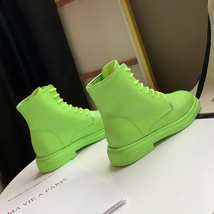 ankle green Сапоги Для женщин сапоги до колена Карамельный цвет зеленая обувь модные Повседневное женские туфли из искусственной кожи на молнии в байкерском стиле из ПУ искусственной кожи на платформе, обувь для женщин - Цвет: ankle green