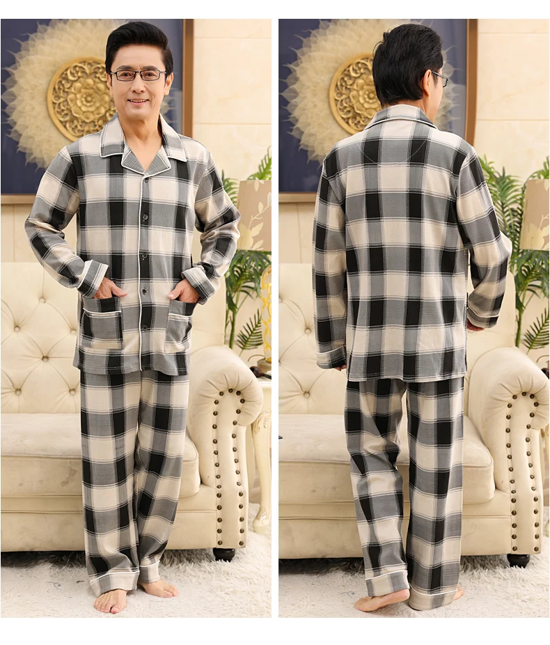 mens sleepwear set New Lapel Pure Cotton Mens Autumn Long Sleeve Long Pants Pajama Set Big Size M-3XL Sleepwear Leisure Suits Nightwear Men Pijamas mens sleep wear