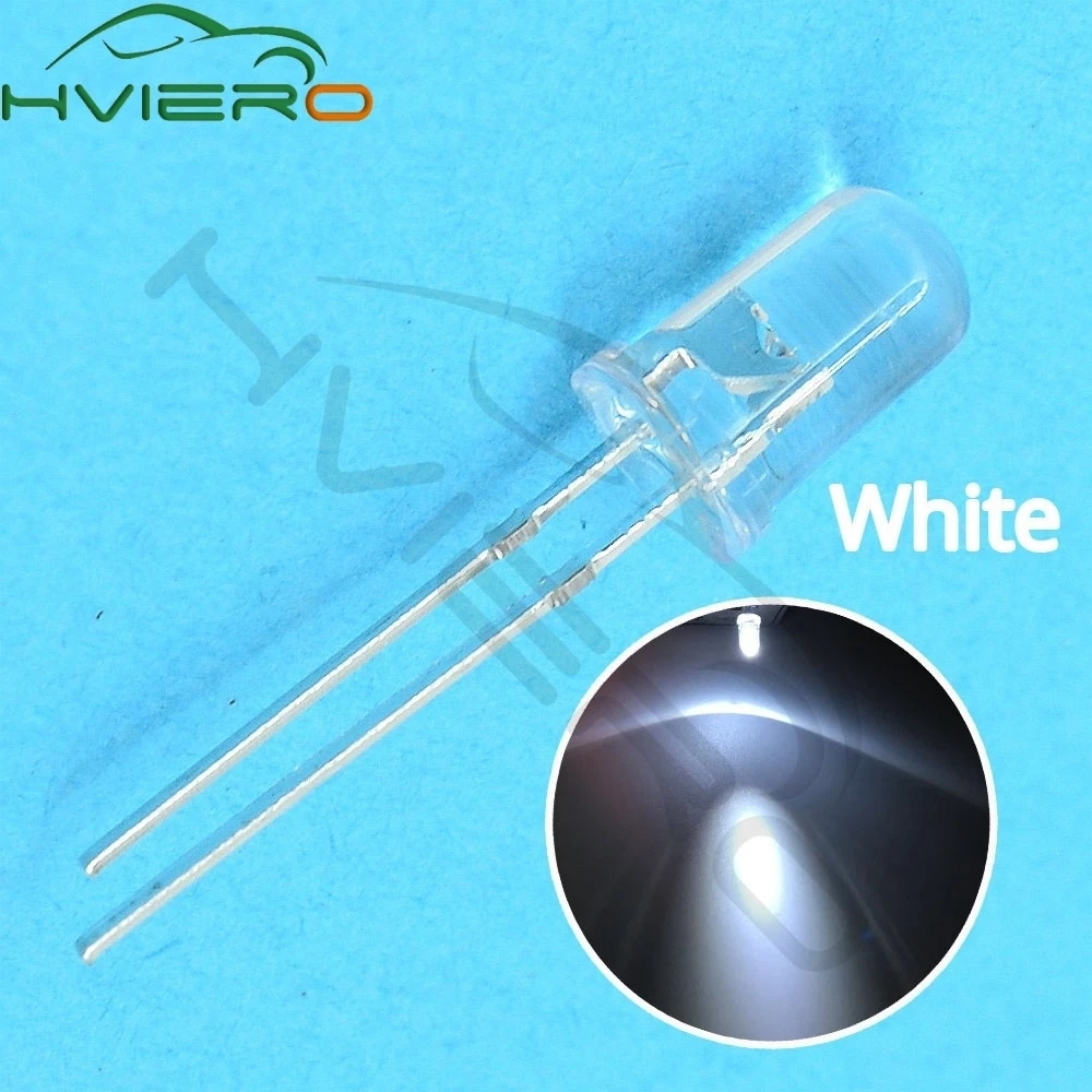 Hviero 5mm Round White Red Green Blue Yellow Pink Water Clear Diode Led Super Bright Ligte Emitting Diodes 6000-6500k Lamp Bulb