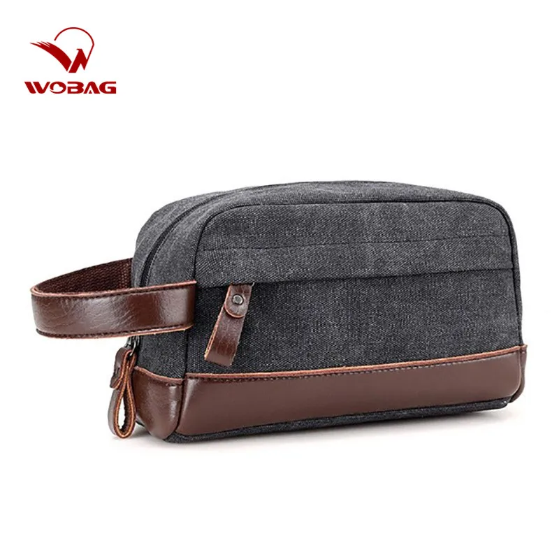 

Men Travel Canvas Cosmetic Bag Hand Wash Bath Cosmetics Storage Bag Portable Tote Bag Artificial Leather High Quality Pouch