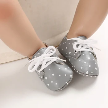 

Toddler Soft Soled Princess Walking Shoes Baby Girl Star Print Design Anti-Slip Prewalker Infant Casual Shallow Lace-Up Sneakers
