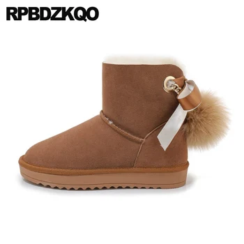 

female shoes suede short fluffy fur round toe pom poms flat 2019 casual fashion winter snow boots women ankle plush furry trend