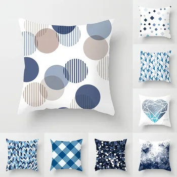 

Sky Blue Single-sided Polyester Pillowcase Creative Geometric Home Fabric Sofa Cushion Cover 45x45cm