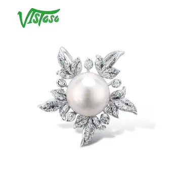 

VISTOSO Gold Pendant For Women Pure 14K 585 White Gold Sparkling Diamond Elegant Fresh Water Pearl Pendant For Lady Fine Jewelry
