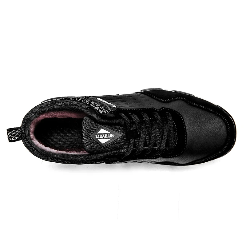 Мужская зимняя обувь на меху; теплые кроссовки; водонепроницаемые Нескользящие амортизирующие спортивные туфли из искусственной кожи для спортзала атлетики