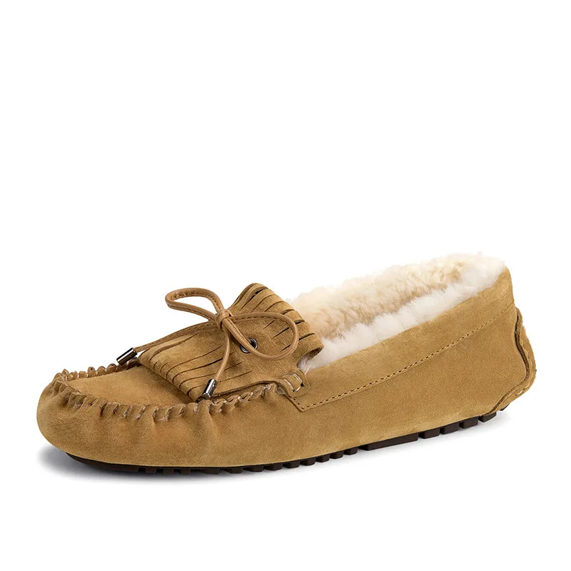 

Northeast Winter Australia Sheep Fur Moccosins Women's Tassels plus Velvet Warm Maternity Shoes Processing