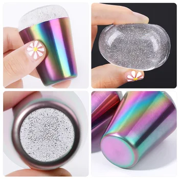 

Rainbow Handle Nail Polish Printing Bright Holographic Head Transparent Silicone Stamper Nail Seal Press Plate Nail Tool D250