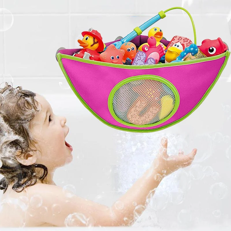

Kids Bath Toys Organizer Storage Bag With Suction Cup Bathroom Waterproof Bathing Toys for Children Collection Hanging Wall Bag