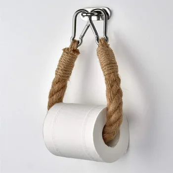 

Hemp Rope Toilet Paper Holder, Vintage Wall-Mounted Towel Roll Paper Rack for Bathroom Kitchen Bedroom