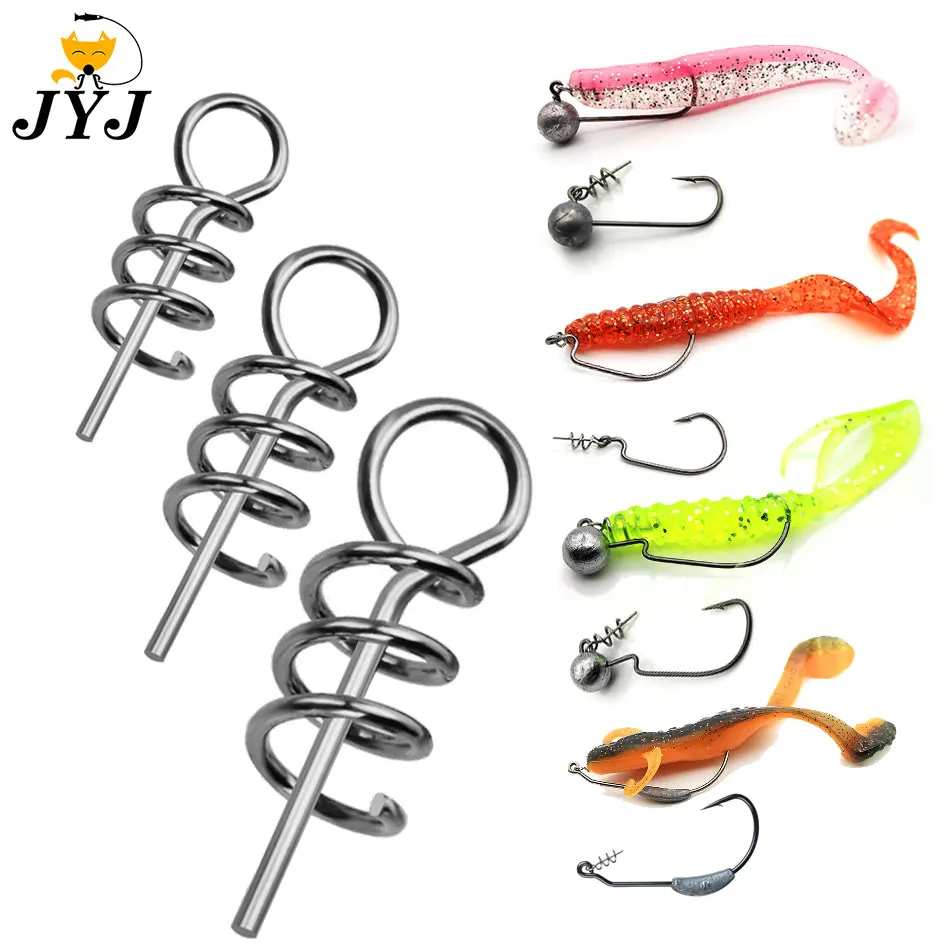 Soft Lure Bait Spring Twist Lock Outdoor Fishing Crank Hook Centering Pin  For Soft Lure Bait Worm Crank(100pcs, Silver)