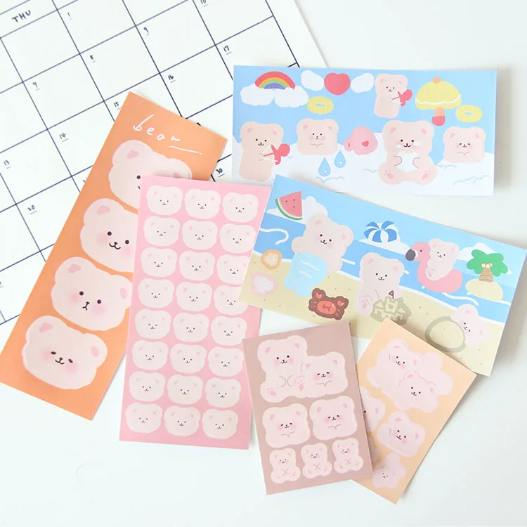 

TOYOU Kawaii Pink Plush Bear Decorative Stickers Scrapbooking Hand Book Laptop Mobile Shell Cups Label Sticker DIY Stationery