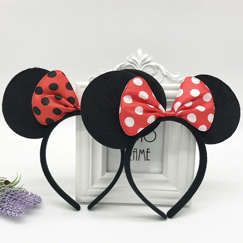 

Cute Minnie Mickey Mouse girls Shiny Headband Red Pink Ear Headband Bow Hair Accessories for kids Birthday Party Celebration